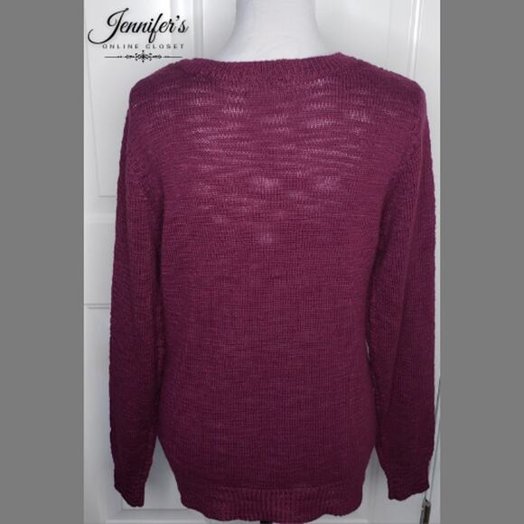 3/$25 attention Women's Purple V Neck Open Weave Sweater Size XL - Picture 5 of 8